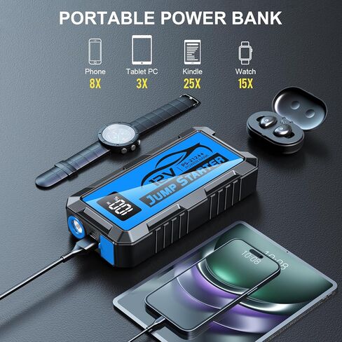 8000A Car Jump Starter، حزمة بطارية 12V Jump Starter (جميع الغازات، ما يصل إلى 10.0L محرك ديزل) كابلات القفز صندوق القفز الليثيوم المحمول، مخرج USB وإضاءة LED (أحمر) in Kuwait