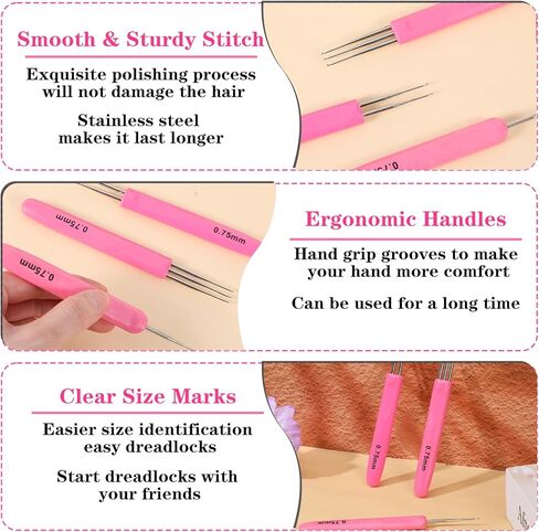 Mabor 3Pcs Dreadlock Crochet Hook, Dreadlock Needle Tool for Craft, Crochet Hook for Hair Braid Tool with Ergonomic Handle 0.75mm 1&2&3 Hooks in Saudi Arabia