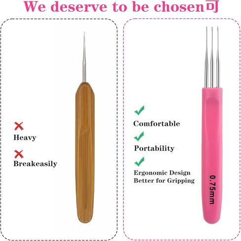 Mabor 3Pcs Dreadlock Crochet Hook, Dreadlock Needle Tool for Craft, Crochet Hook for Hair Braid Tool with Ergonomic Handle 0.75mm 1&2&3 Hooks in Saudi Arabia