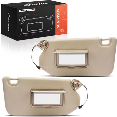 A-Premium Driver & Passenger Sun Visor Compatible with Infiniti JX35 2013, QX60 2014-2017 & Nissan Pathfinder 2013-2018 - with Vanity Mirror, with Vanity Light, Beige Color - Replaces 96400-3JA0A in Saudi Arabia