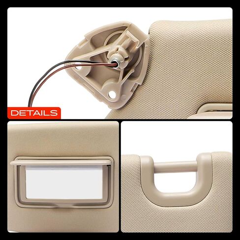 A-Premium Driver & Passenger Sun Visor Compatible with Infiniti JX35 2013, QX60 2014-2017 & Nissan Pathfinder 2013-2018 - with Vanity Mirror, with Vanity Light, Beige Color - Replaces 96400-3JA0A in Saudi Arabia