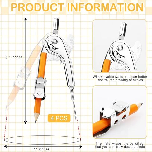 32 Pieces Math Compass for Geometry Silver Geometry Compass Metal Compass Tool Drawing Compass 6 Inch Math Compass with Pencil for Student School Classroom Office Woodworking Art Drawing in Kuwait