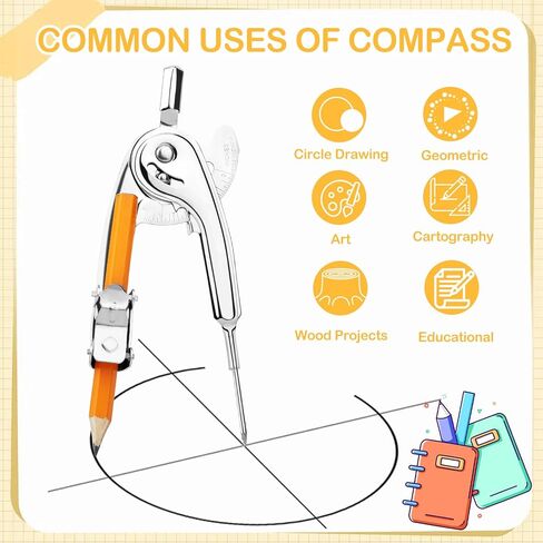 32 Pieces Math Compass for Geometry Silver Geometry Compass Metal Compass Tool Drawing Compass 6 Inch Math Compass with Pencil for Student School Classroom Office Woodworking Art Drawing in Kuwait