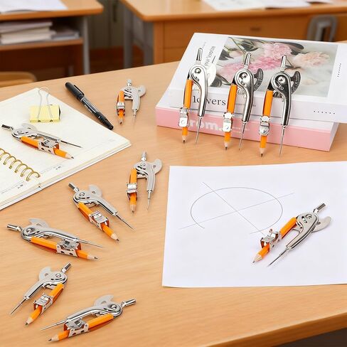 32 Pieces Math Compass for Geometry Silver Geometry Compass Metal Compass Tool Drawing Compass 6 Inch Math Compass with Pencil for Student School Classroom Office Woodworking Art Drawing in Kuwait