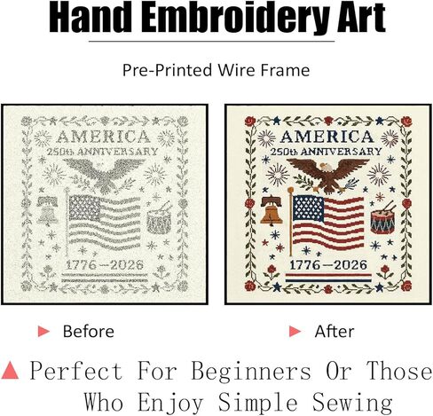RCMMQHHY 250th Anniversary Cross Embroidery Pattern in The United States, Personalized Counting Embroidery Kit, Cross Embroidery Includes Pattern/Fabric, Instructions, Needles, and Photo Frame. in Saudi Arabia