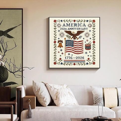 RCMMQHHY 250th Anniversary Cross Embroidery Pattern in The United States, Personalized Counting Embroidery Kit, Cross Embroidery Includes Pattern/Fabric, Instructions, Needles, and Photo Frame. in Saudi Arabia