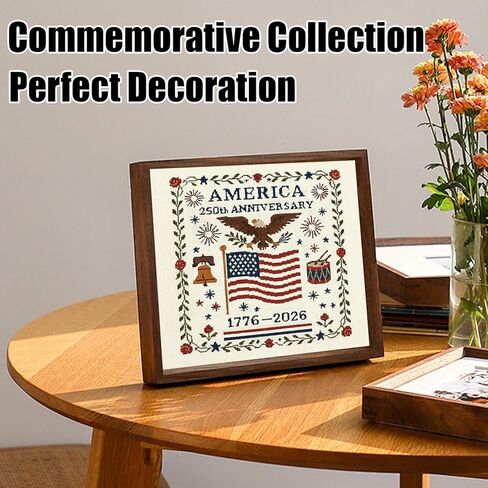 RCMMQHHY 250th Anniversary Cross Embroidery Pattern in The United States, Personalized Counting Embroidery Kit, Cross Embroidery Includes Pattern/Fabric, Instructions, Needles, and Photo Frame. in Saudi Arabia