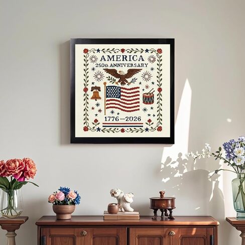RCMMQHHY 250th Anniversary Cross Embroidery Pattern in The United States, Personalized Counting Embroidery Kit, Cross Embroidery Includes Pattern/Fabric, Instructions, Needles, and Photo Frame. in Saudi Arabia