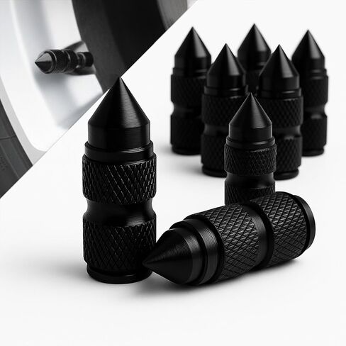 8 قطع من أغطية جذع صمام الإطارات المدببة، أغطية صمامات الهواء المدببة من سبائك الألومنيوم، أغطية صمام عجلة السيارة العالمية المقاومة للغبار للسيارات والشاحنات وسيارات الدفع الرباعي والدراجات النارية والدراجات (أسود) in Saudi Arabia