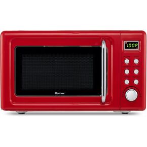 COSTWAY Retro Countertop Microwave Oven, 0.7Cu.ft, 700-Watt, High Energy Efficiency, 5 Micro Power, Delayed Start Function, with Glass Turntable & Viewing Window, LED Display, Child Lock (Gold) in Kuwait
