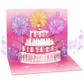 بطاقة عيد ميلاد منبثقة ثلاثية الأبعاد مع أضواء LED وشمعة قابلة للنفخ - بطاقة تهنئة موسيقية تفاعلية للنساء والرجال والأطفال باللون الأزرق السماوي، هدية عيد الميلاد لجميع الأعمار in Kuwait