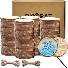 2 Inch Wood Slices Wooden Discs for Crafts with Holes, 80 Pcs 2-2.4 Inches, with 2 Ropes in Saudi Arabia