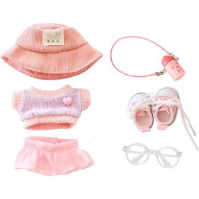 6-Piece Clothes for 17cm Dolls - Cute Hat, Glasses, Water Bottle, Sweater, Skirt & Canvas Shoes - Premium Doll Outfit Accessories for Creative Play & Display (Purple) in Saudi Arabia