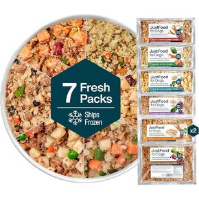 JustFoodForDogs Frozen Fresh Dog Food, Complete Meal or Dog Food Topper, Turkey & Whole Wheat Macaroni, 18 oz (Pack of 7) in Kuwait