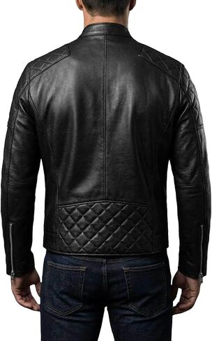 Men's Cafe Racer Leather Motorcycle Jacket - Real Lambskin Vintage Style Genuine Leather Biker Jacket Men in Saudi Arabia
