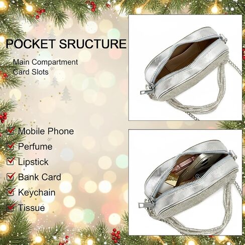 Evening Bag for Women, Silver Clutch Purse Heart Shaped Purse Crossbody Bag Shoulder Handbag Rhinestone Purse in Saudi Arabia
