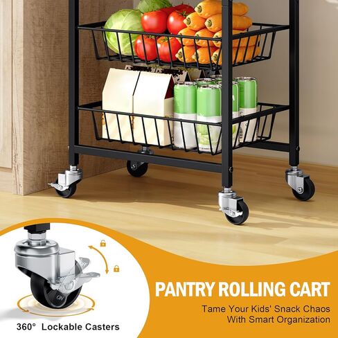 TOOLF 5-Tier Kitchen Storage Cart with Tabletop, Rolling Snack Cart with Lockable Wheels, Fruit Vegetable Basket with 4 Pack Mats, Metal Storage Rack with Pull-Out Pantry Trolley for Organizer in Saudi Arabia