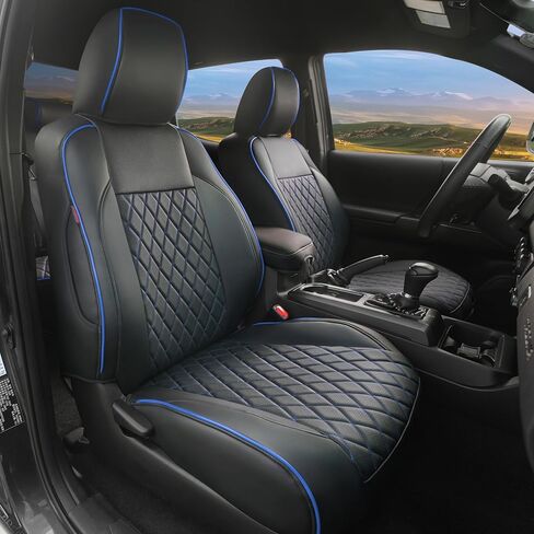 أغطية مقاعد سيارة تاكوما ملائمة حسب الطلب من Lolcar لسيارة Toyota Tacoma مختارة (بنزين) 2024 2025 2026 كابينة مزدوجة SR، SR5، TRD Sport، TRD للطرق الوعرة، محدودة - مجموعة كاملة، جلد (أسود) in Kuwait