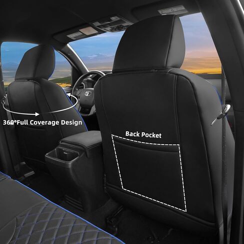 أغطية مقاعد سيارة تاكوما ملائمة حسب الطلب من Lolcar لسيارة Toyota Tacoma مختارة (بنزين) 2024 2025 2026 كابينة مزدوجة SR، SR5، TRD Sport، TRD للطرق الوعرة، محدودة - مجموعة كاملة، جلد (أسود) in Kuwait