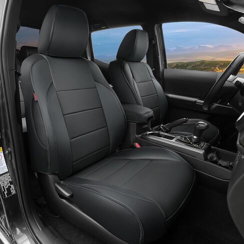أغطية مقاعد سيارة تاكوما ملائمة حسب الطلب من Lolcar لسيارة Toyota Tacoma مختارة (بنزين) 2024 2025 2026 كابينة مزدوجة SR، SR5، TRD Sport، TRD للطرق الوعرة، محدودة - مجموعة كاملة، جلد (أسود) in Saudi Arabia