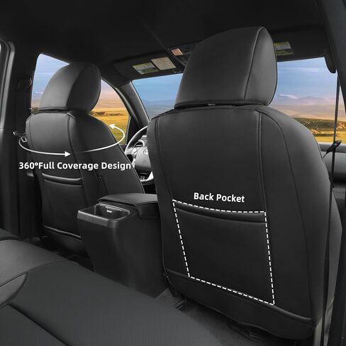 أغطية مقاعد سيارة تاكوما ملائمة حسب الطلب من Lolcar لسيارة Toyota Tacoma مختارة (بنزين) 2024 2025 2026 كابينة مزدوجة SR، SR5، TRD Sport، TRD للطرق الوعرة، محدودة - مجموعة كاملة، جلد (أسود) in Saudi Arabia