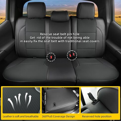 أغطية مقاعد سيارة تاكوما ملائمة حسب الطلب من Lolcar لسيارة Toyota Tacoma مختارة (بنزين) 2024 2025 2026 كابينة مزدوجة SR، SR5، TRD Sport، TRD للطرق الوعرة، محدودة - مجموعة كاملة، جلد (أسود) in Saudi Arabia