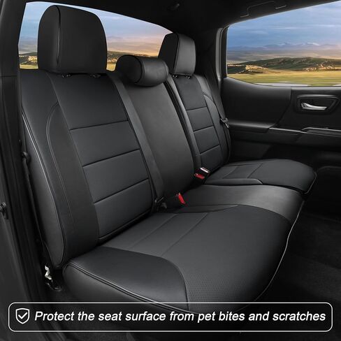 أغطية مقاعد سيارة تاكوما ملائمة حسب الطلب من Lolcar لسيارة Toyota Tacoma مختارة (بنزين) 2024 2025 2026 كابينة مزدوجة SR، SR5، TRD Sport، TRD للطرق الوعرة، محدودة - مجموعة كاملة، جلد (أسود) in Saudi Arabia