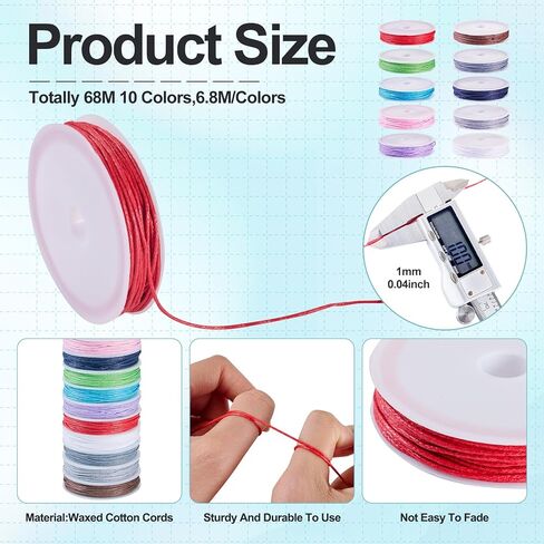 1mm Waxed Thread Bracelet Cords 6 Rolls Wax String Polyester Cord for Bracelets Braided Making, Leather Sewing, Stitching, Beading Crafts Micro Macrame Supplies in Saudi Arabia