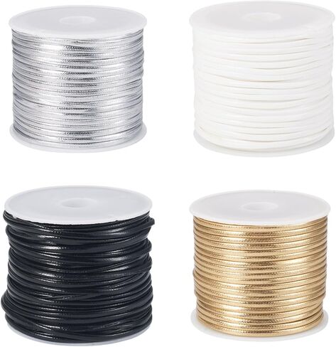 40m PU Leather Thread Cord 2x1mm Flat Cord Mixed 4 Colors Kit with Plastic Spools for DIY Jewelry Handmade Decoration Making 10.94 Yards(10m)/Color (Mix Color A) in Saudi Arabia