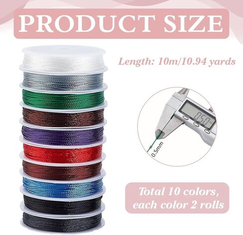 PH PandaHall 218 Yards Beading Thread 10 Colors Bracelet String 0.5mm Kumihimo Thread Beaded String Braided Cord Chinese Knotting Cord for Jewelry Making Necklaces Macrame Craft Tassel Making in Saudi Arabia