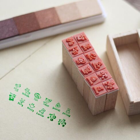 12 Pc/Set Retro Cartoon Wooden Rubber Stamps Small Cute Life Travel Week Heart Rubber Seal Scrapbooking Planner Decorative Stamp in Saudi Arabia