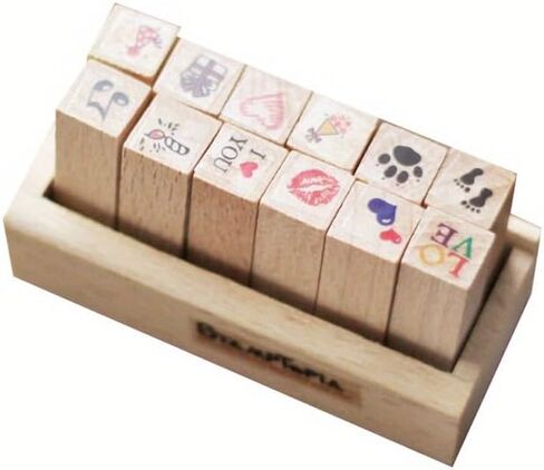 12 Pc/Set Retro Cartoon Wooden Rubber Stamps Small Cute Life Travel Week Heart Rubber Seal Scrapbooking Planner Decorative Stamp in Saudi Arabia