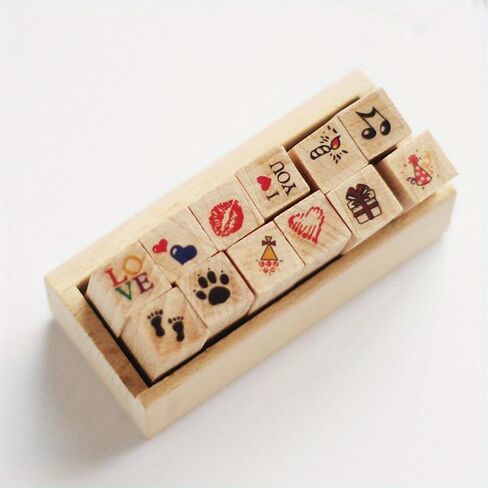 12 Pc/Set Retro Cartoon Wooden Rubber Stamps Small Cute Life Travel Week Heart Rubber Seal Scrapbooking Planner Decorative Stamp in Saudi Arabia