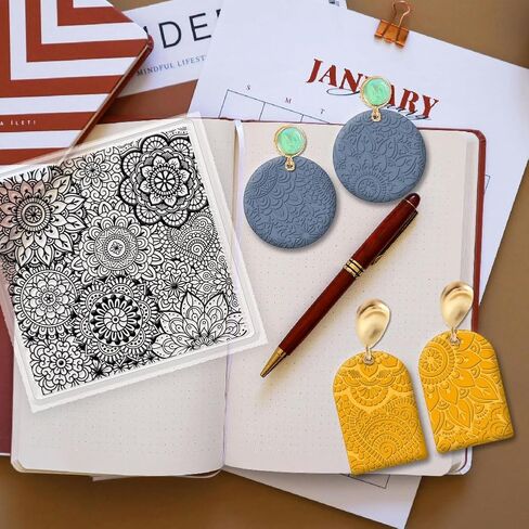 Polymer Clay Texture Sheets Mandala Silicone Texture Stamp Clear Clay Silicone Texture Sheets Polymer Clay Texture Silicone Mat Flower Pattern Pad for Making Earrings Jewerly, 5.5x5.5inch in Saudi Arabia