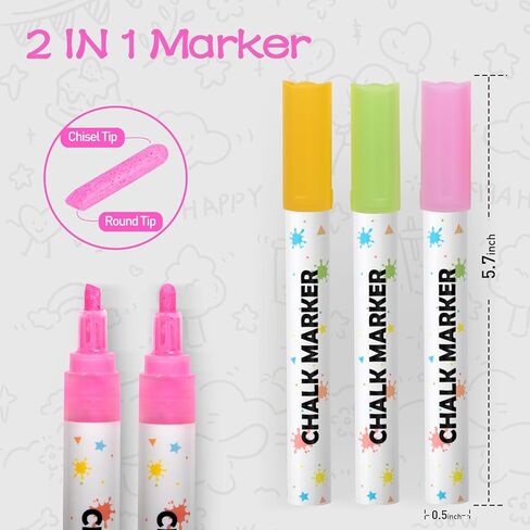 Liquid Chalk Markers for Blackboards, 30 Washable Neon Colors, Dust-Free Wet Erasable Pens with Reversible Tip, Chalk Markers for Chalkboard Signs, Teachers, Windows, Glass, Calendar, Menu in Kuwait