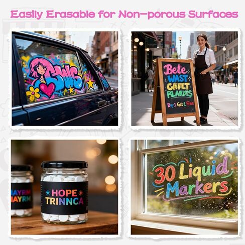 Liquid Chalk Markers for Blackboards, 30 Washable Neon Colors, Dust-Free Wet Erasable Pens with Reversible Tip, Chalk Markers for Chalkboard Signs, Teachers, Windows, Glass, Calendar, Menu in Kuwait