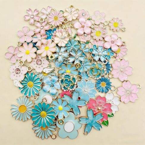 60Pcs Floral Themed Charms, Flower Charms for Jewelry Making, Assorted Gold Enamel Charm Pendants for DIY Necklace Bracelet Earrings Supplies Gifts for Mom Women in Saudi Arabia