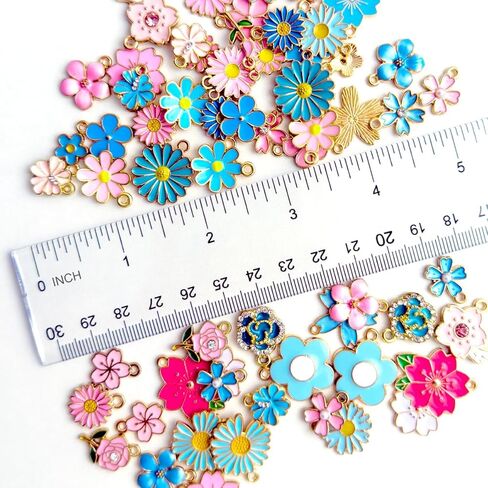 60Pcs Floral Themed Charms, Flower Charms for Jewelry Making, Assorted Gold Enamel Charm Pendants for DIY Necklace Bracelet Earrings Supplies Gifts for Mom Women in Saudi Arabia