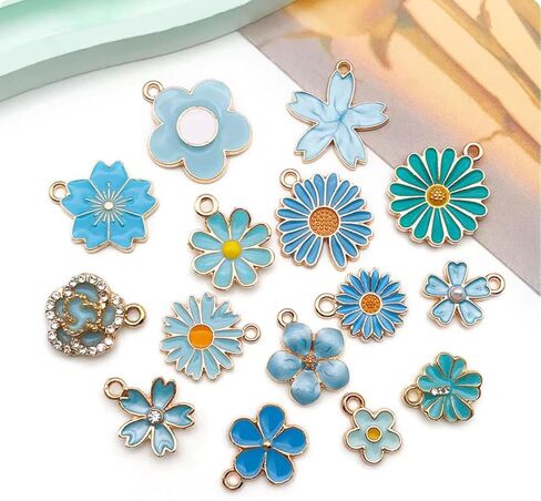 60Pcs Floral Themed Charms, Flower Charms for Jewelry Making, Assorted Gold Enamel Charm Pendants for DIY Necklace Bracelet Earrings Supplies Gifts for Mom Women in Saudi Arabia