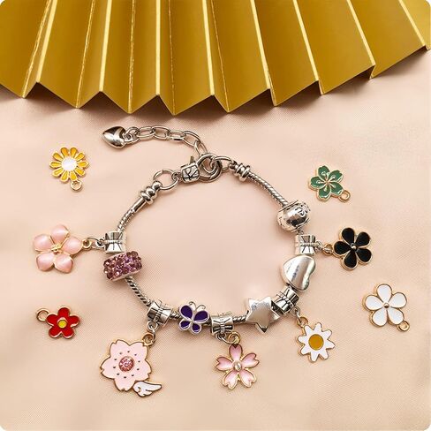 60Pcs Floral Themed Charms, Flower Charms for Jewelry Making, Assorted Gold Enamel Charm Pendants for DIY Necklace Bracelet Earrings Supplies Gifts for Mom Women in Saudi Arabia