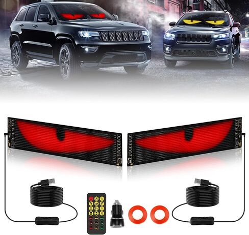 23.4 * 4.7in 2PCS Devil Eyes Light for Car/Truck/SUV Windshield, Flexible Display Screens with Remote/APP Control, Soft Screens Led Eyes Light for Car, Store and Festival Decorations in Saudi Arabia