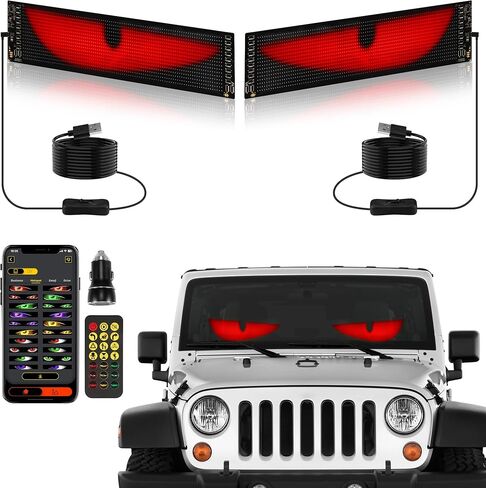 23.4 * 4.7 بوصة 2 قطعة ضوء عيون الشيطان للسيارة/الشاحنة/الزجاج الأمامي لسيارات الدفع الرباعي، شاشات عرض مرنة مع التحكم عن بعد/التطبيق، شاشات ناعمة LED عيون ضوء للسيارة والمتاجر وديكورات المهرجانات in Kuwait