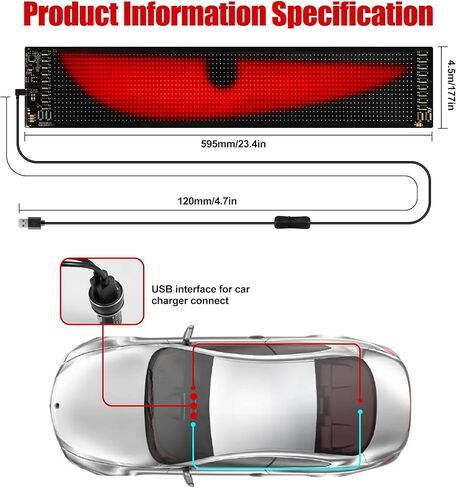 23.4 * 4.7 بوصة 2 قطعة ضوء عيون الشيطان للسيارة/الشاحنة/الزجاج الأمامي لسيارات الدفع الرباعي، شاشات عرض مرنة مع التحكم عن بعد/التطبيق، شاشات ناعمة LED عيون ضوء للسيارة والمتاجر وديكورات المهرجانات in Kuwait