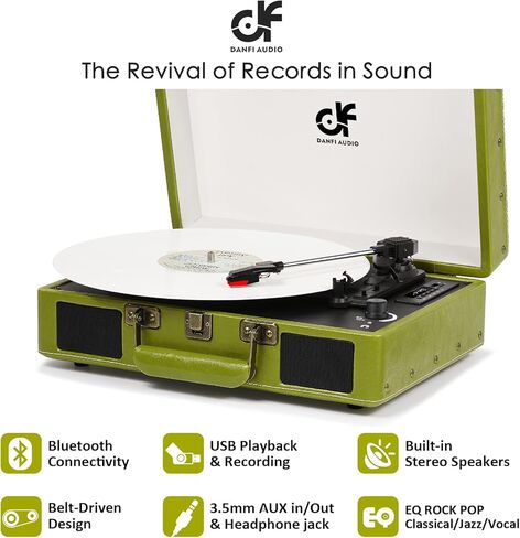 مشغل تسجيل حقيبة كلاسيكية - قرص دوار محمول بتقنية البلوتوث بثلاث سرعات مع تسجيل USB، محول MP3 RCA/AUX/مقبس سماعة الرأس، أرجواني داكن in Kuwait