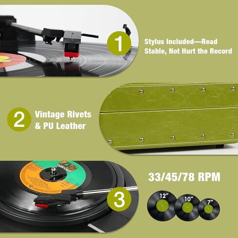 مشغل تسجيل حقيبة كلاسيكية - قرص دوار محمول بتقنية البلوتوث بثلاث سرعات مع تسجيل USB، محول MP3 RCA/AUX/مقبس سماعة الرأس، أرجواني داكن in Kuwait