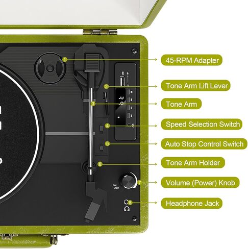 مشغل تسجيل حقيبة كلاسيكية - قرص دوار محمول بتقنية البلوتوث بثلاث سرعات مع تسجيل USB، محول MP3 RCA/AUX/مقبس سماعة الرأس، أرجواني داكن in Kuwait