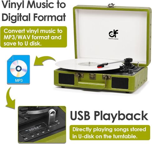 مشغل تسجيل حقيبة كلاسيكية - قرص دوار محمول بتقنية البلوتوث بثلاث سرعات مع تسجيل USB، محول MP3 RCA/AUX/مقبس سماعة الرأس، أرجواني داكن in Kuwait