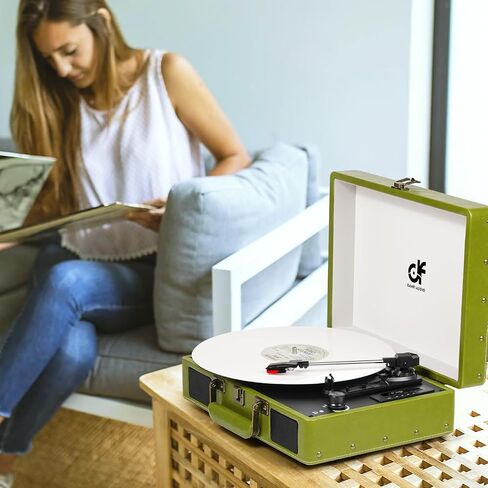 مشغل تسجيل حقيبة كلاسيكية - قرص دوار محمول بتقنية البلوتوث بثلاث سرعات مع تسجيل USB، محول MP3 RCA/AUX/مقبس سماعة الرأس، أرجواني داكن in Kuwait