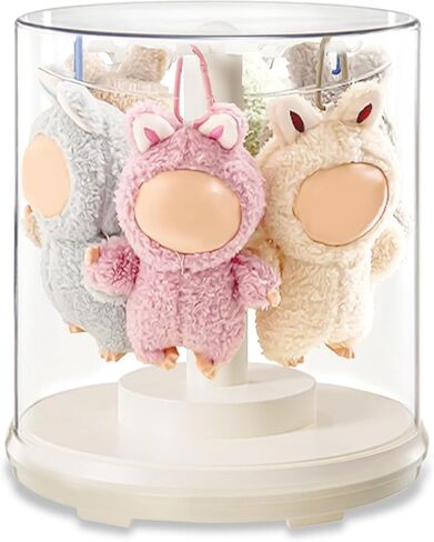 Rotating Clear Display Cases for Plush Doll Display Stand Figure Display Case Display Box for 6.7 inch Doll Keychain Collectibles No Dolls Cream White in Saudi Arabia