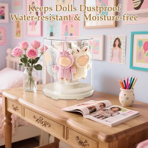 Rotating Clear Display Cases for Plush Doll Display Stand Figure Display Case Display Box for 6.7 inch Doll Keychain Collectibles No Dolls Cream White in Saudi Arabia